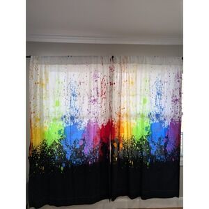 Vintage Crayola Curtain Spattered Paint Drip 2 Panels 51" x 78.5" VERY RARE